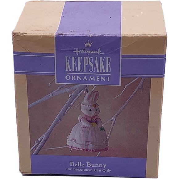 1992 Hallmark Keepsake Easter Collection Belle Bunny Porcelain Ornament in Box - Picture 1 of 6